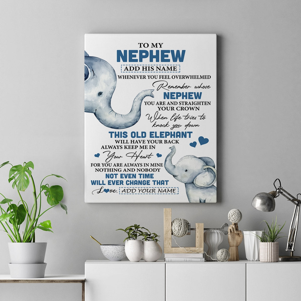 Personalized To My Nephew Gifts Canvas From Aunt Uncle Auntie Whenever Elephant Unique Birthday Gifts For Nephew Graduation Christmas Custom Art Print Framed Canvas | siriusteestore