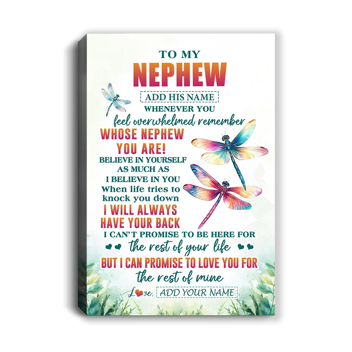 Personalized To My Nephew Gifts Canvas From Aunt Uncle Auntie Whenever You Feel Dragonfly Nephew Birthday Gifts Graduation Christmas Custom Wall Art Framed Canvas | siriusteestore