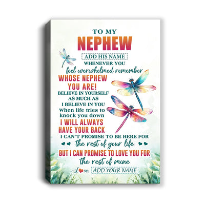 Personalized To My Nephew Gifts Canvas From Aunt Uncle Auntie Whenever You Feel Dragonfly Nephew Birthday Gifts Graduation Christmas Custom Wall Art Framed Canvas | siriusteestore