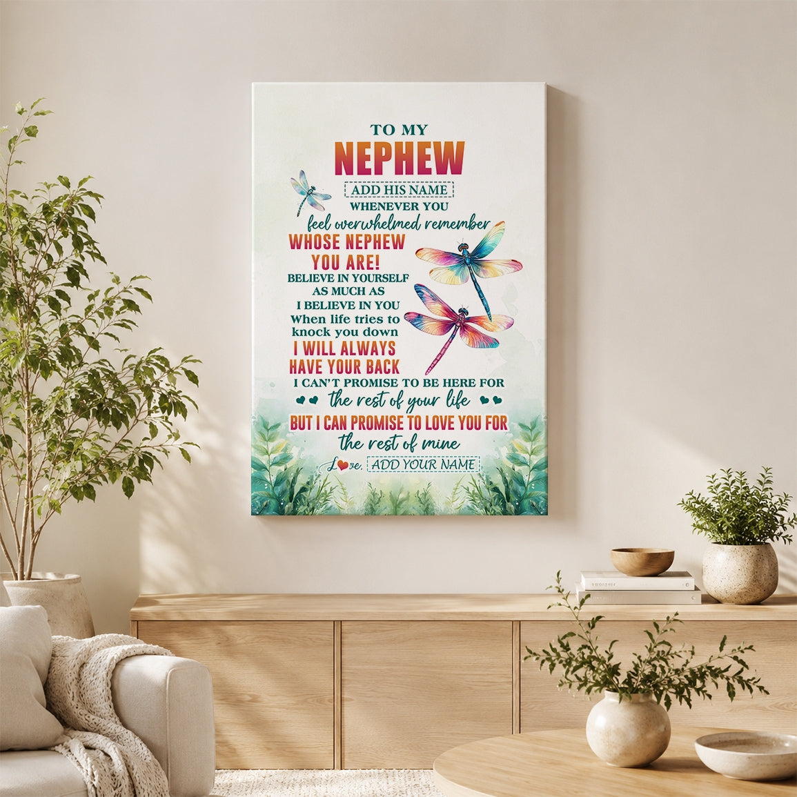 Personalized To My Nephew Gifts Canvas From Aunt Uncle Auntie Whenever You Feel Dragonfly Nephew Birthday Gifts Graduation Christmas Custom Wall Art Framed Canvas | siriusteestore
