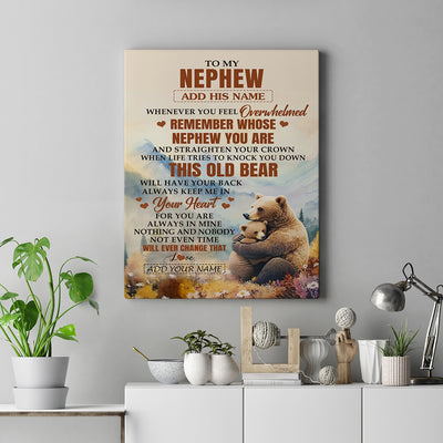 Personalized To My Nephew Gifts Canvas From Aunt Uncle Whenever Bear Unique Birthday Gifts For Nephew Graduation Christmas Custom Wall Art Print Framed Canvas | siriusteestore