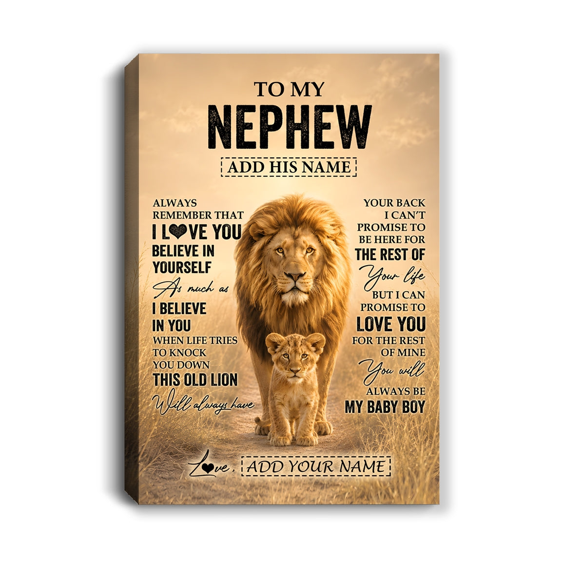 Personalized To My Nephew Gifts Canvas From Uncle Always Remember Lion Gifts For Nephew Birthday Graduation Christmas Custom Wall Art Framed Canvas | siriusteestore