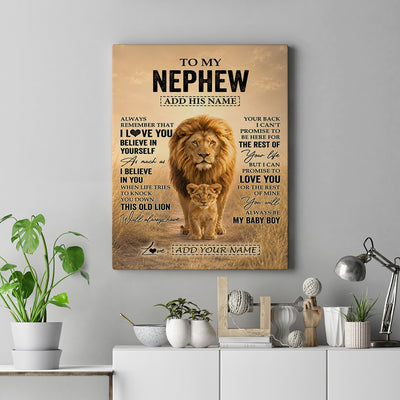 Personalized To My Nephew Gifts Canvas From Uncle Always Remember Lion Gifts For Nephew Birthday Graduation Christmas Custom Wall Art Framed Canvas | siriusteestore