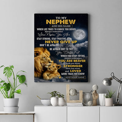 Personalized To My Nephew Gifts Canvas From Uncle Aunt Lion Never Give Up Nephew Birthday Gifts Graduation Christmas Custom Wall Art Print Framed Canvas | siriusteestore