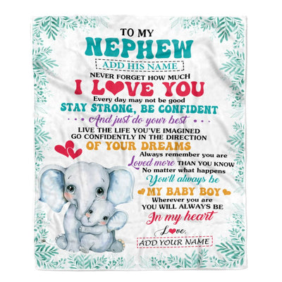 Personalized To My Nephew Gifts From Aunt Auntie Blanket Elephant Never Forget How Much I Love You Nephew Birthday Gifts Graduation Christmas Fleece Blanket | siriusteestore