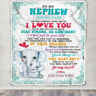 Personalized To My Nephew Gifts From Aunt Auntie Blanket Elephant Never Forget How Much I Love You Nephew Birthday Gifts Graduation Christmas Fleece Blanket | siriusteestore