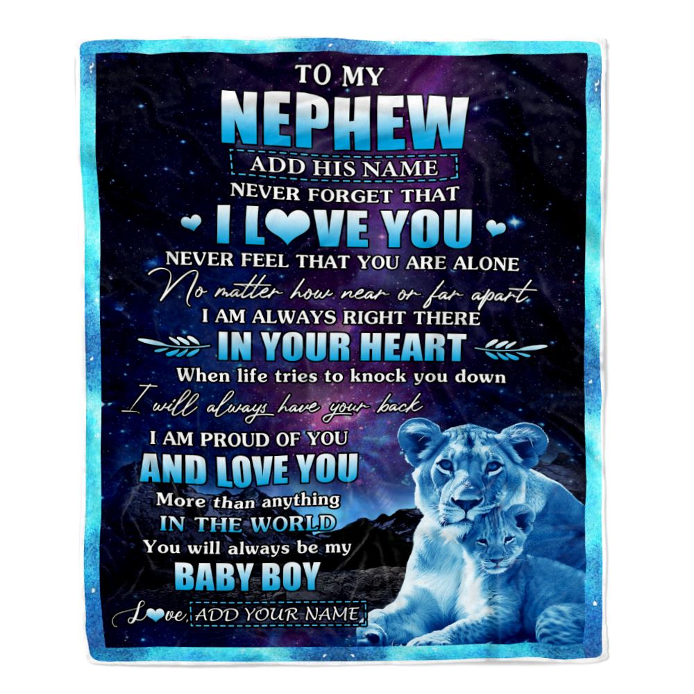 Personalized To My Nephew Gifts From Aunt Auntie Blanket I Love You Lion Birthday Gift Ideas For Nephew Graduation Christmas Customized Fleece Throw Blanket | siriusteestore