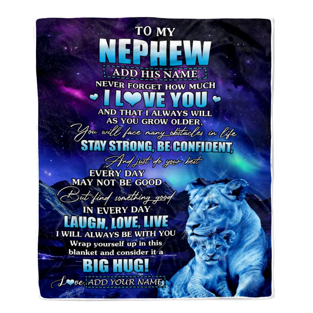 Personalized To My Nephew Gifts From Aunt Auntie Blanket Laught Love Live Lion Great Nephew Birthday Gifts Graduation Christmas Customized Fleece Throw Blanket | siriusteestore