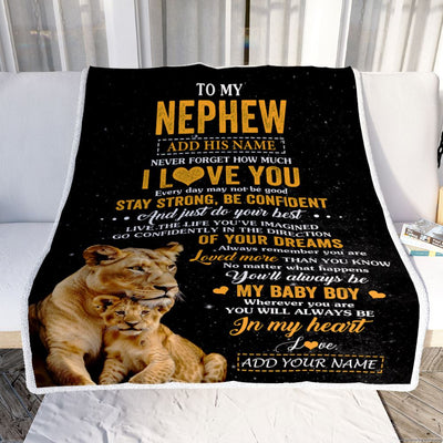 Personalized To My Nephew Gifts From Aunt Auntie Blanket Lion Never Forget How Much I Love You Nephew Birthday Gifts Graduation Christmas Fleece Throw Blanket | siriusteestore