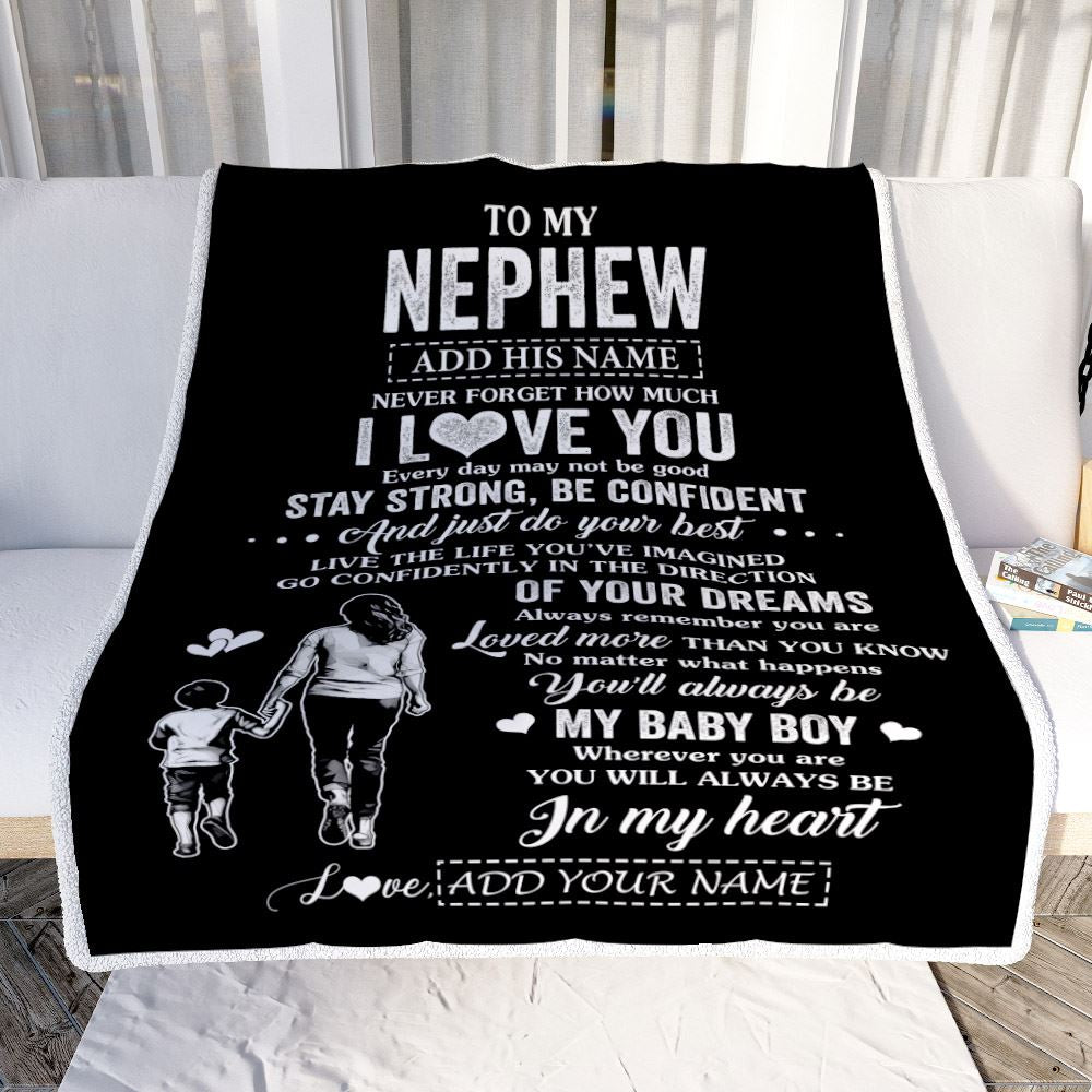 Personalized To My Nephew Gifts From Aunt Auntie Blanket Never Forget How Much I Love You Nephew Birthday Graduation Christmas Customized Fleece Throw Blanket | siriusteestore