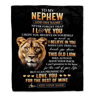Personalized To My Nephew Gifts From Aunt Auntie Blanket Old Lion Love You Nephew Birthday Gifts Graduation Christmas Customized Fleece Throw Blanket | siriusteestore