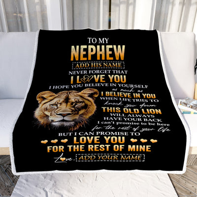 Personalized To My Nephew Gifts From Aunt Auntie Blanket Old Lion Love You Nephew Birthday Gifts Graduation Christmas Customized Fleece Throw Blanket | siriusteestore