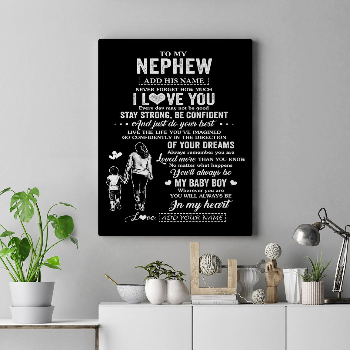 Personalized To My Nephew Gifts From Aunt Auntie Canvas Never Forget How Much I Love You Nephew Birthday Graduation Christmas Gift Custom Wall Art Framed Canvas | siriusteestore