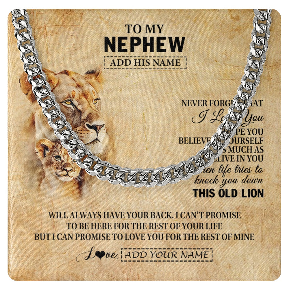 Cuban Link Chain Necklace Stainless Steel | 1 | Personalized To My Nephew Gifts From Aunt Auntie Lion Necklace I Love You Nephew Birthday Gifts From Aunt Graduation Christmas Custom Gift Box Message Card | https://siriusteestore.