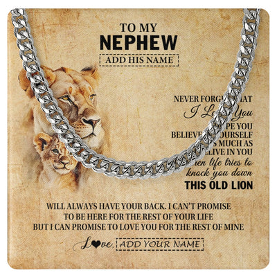 Cuban Link Chain Necklace Stainless Steel | 1 | Personalized To My Nephew Gifts From Aunt Auntie Lion Necklace I Love You Nephew Birthday Gifts From Aunt Graduation Christmas Custom Gift Box Message Card | https://siriusteestore.