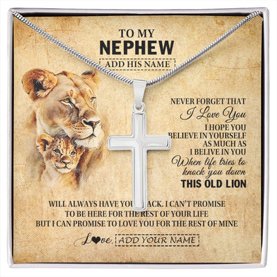 Stainless Cross Necklace Stainless Steel | 1 | Personalized To My Nephew Gifts From Aunt Auntie Lion Necklace I Love You Nephew Birthday Gifts From Aunt Graduation Christmas Custom Gift Box Message Card | https://siriusteestore.