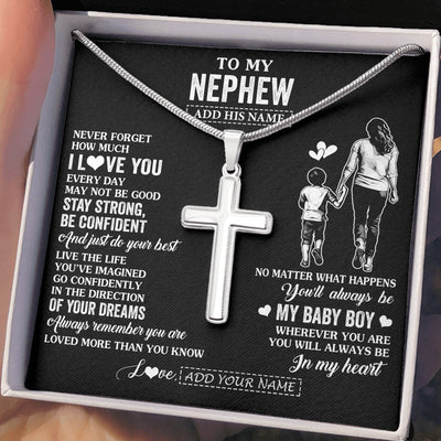 Stainless Cross Necklace Stainless Steel | 2 | Personalized To My Nephew Gifts From Aunt Auntie Necklace Never Forget How Much I Love You Nephew Birthday Graduation Christmas Custom Gift Box Message Card | https://siriusteestore.