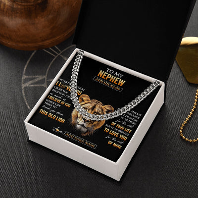 Cuban Link Chain Necklace Stainless Steel | 2 | Personalized To My Nephew Gifts From Aunt Auntie Necklace Old Lion Love You Nephew Birthday Gifts Graduation Christmas Customized Gift Box Message Card | https://siriusteestore.