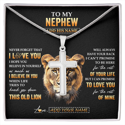 Stainless Cross Necklace Stainless Steel | 1 | Personalized To My Nephew Gifts From Aunt Auntie Necklace Old Lion Love You Nephew Birthday Gifts Graduation Christmas Customized Gift Box Message Card | https://siriusteestore.