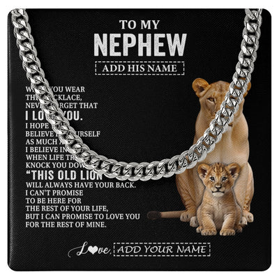 Cuban Link Chain Necklace Stainless Steel | 1 | Personalized To My Nephew Gifts From Aunt Auntie Necklace This Old Lion Love You Nephew Birthday Gifts Graduation Christmas Customized Gift Box Message Card | https://siriusteestore.