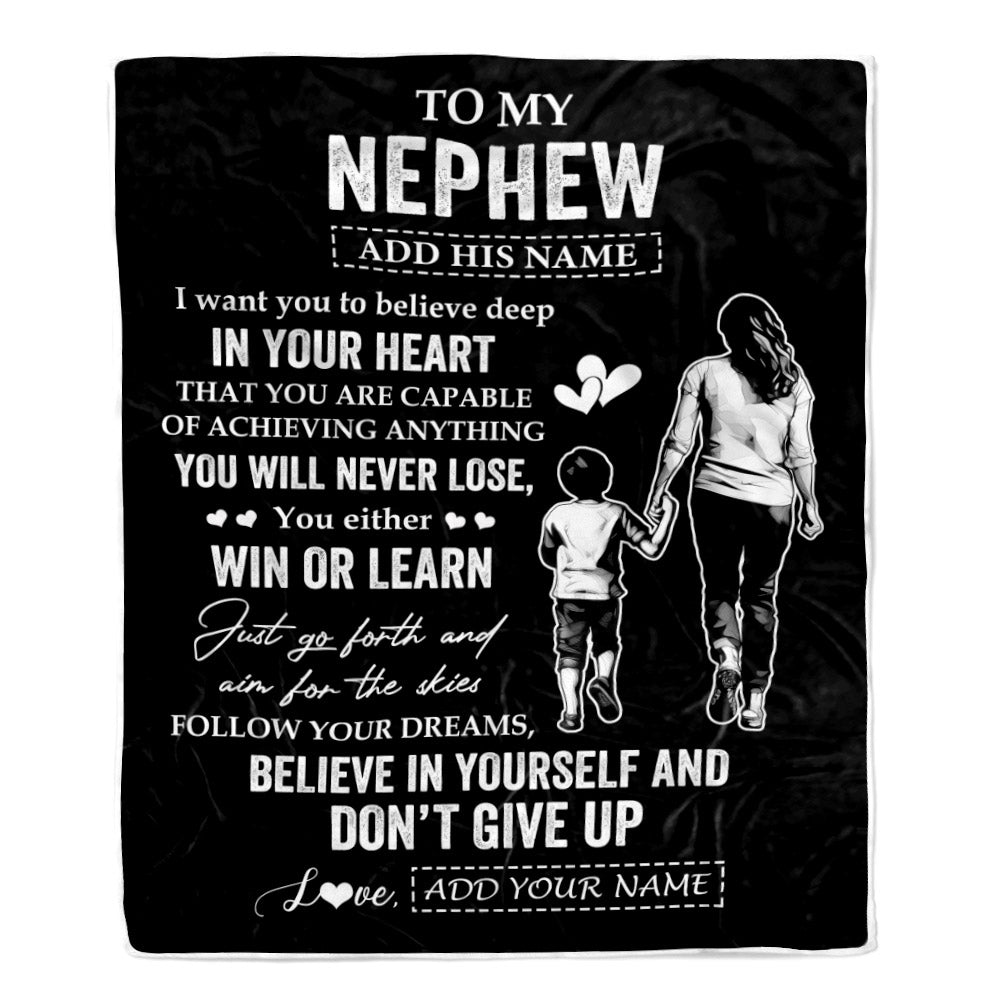 Personalized To My Nephew Gifts From Aunt Blanket Don't Give Up Aunt Gifts For Nephew Birthday Graduation Christmas Customized Fleece Throw Blanket | siriusteestore