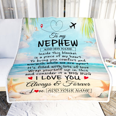 Personalized To My Nephew Gifts From Aunt Uncle Auntie Blanket Beach I Love You Birthday Gifts Graduation For Nephew Christmas Customized Fleece Blanket | siriusteestore