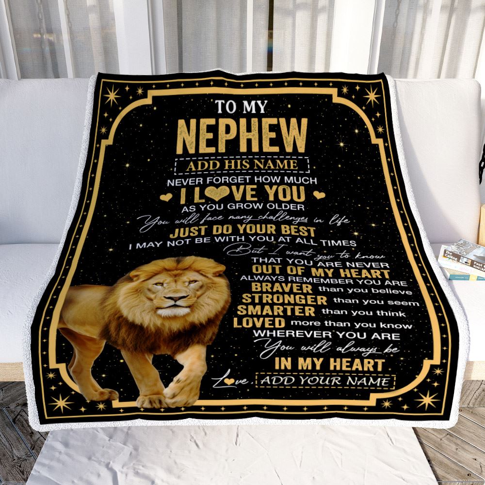 Personalized To My Nephew Gifts From Aunt Uncle Auntie Blanket Lion I Love You Graduation Birthday Gifts For Nephew Christmas Customized Fleece Throw Blanket | siriusteestore