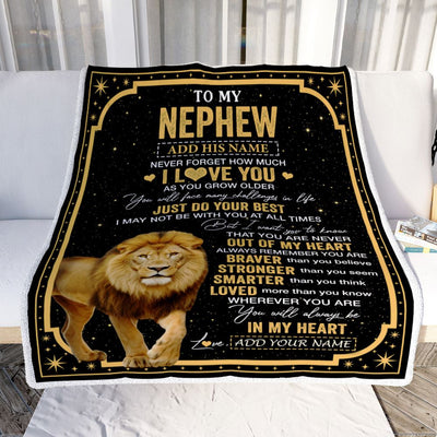 Personalized To My Nephew Gifts From Aunt Uncle Auntie Blanket Lion I Love You Graduation Birthday Gifts For Nephew Christmas Customized Fleece Throw Blanket | siriusteestore