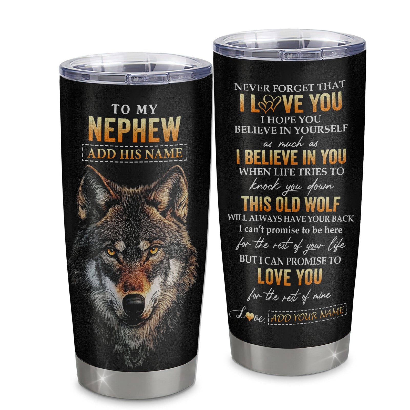 Personalized To My Nephew Gifts From Aunt Uncle Auntie Tumbler Old Wolf Love You Nephew Birthday Gifts Graduation Christmas Custom Stainless Steel Cup Travel Mug | siriusteestore