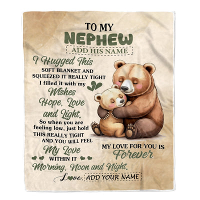 Personalized To My Nephew Gifts From Aunt Uncle Blanket Bear Letter I Hugged This Gifts For Nephew Birthday Graduation Christmas Custom Fleece Blanket | siriusteestore