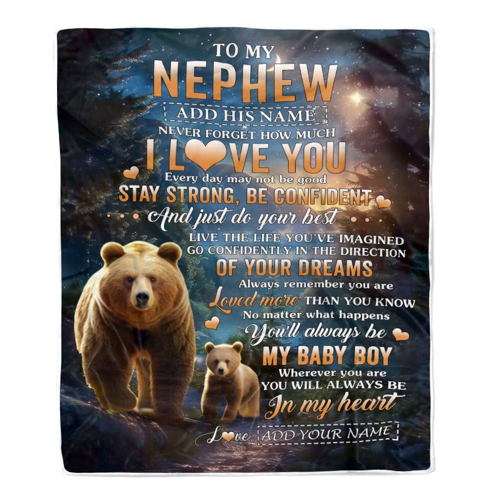 Personalized To My Nephew Gifts From Aunt Uncle Blanket Bear Never Forget How Much I Love You Nephew Birthday Graduation Christmas Fleece Throw Blanket | siriusteestore
