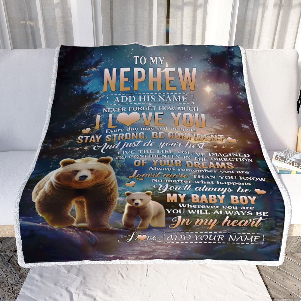 Personalized To My Nephew Gifts From Aunt Uncle Blanket Bear Never Forget How Much I Love You Nephew Birthday Graduation Christmas Fleece Throw Blanket | siriusteestore