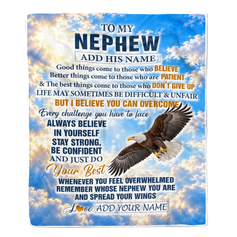Personalized To My Nephew Gifts From Aunt Uncle Blanket Believe In Yourself Eagle Gifts For Nephew Birthday Present Graduation Christmas Custom Fleece Blanket | siriusteestore