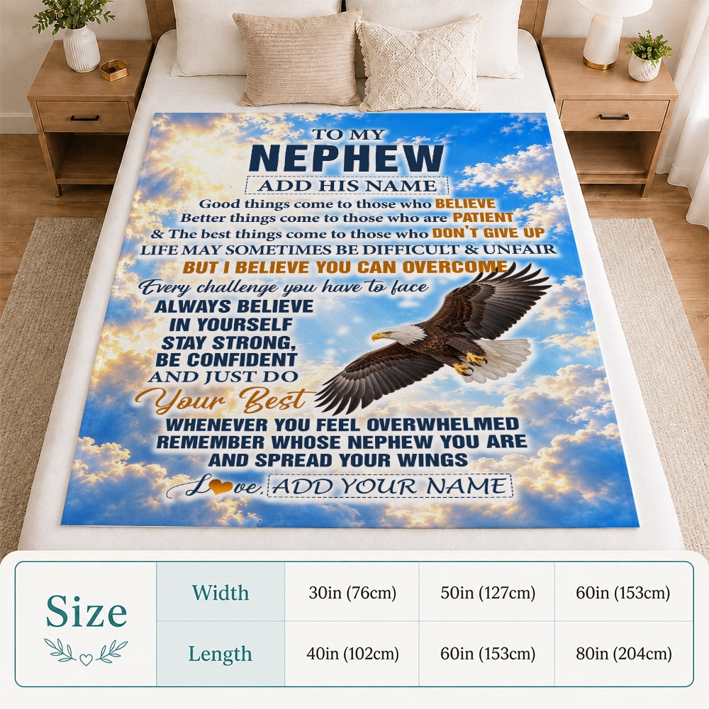 Personalized To My Nephew Gifts From Aunt Uncle Blanket Believe In Yourself Eagle Gifts For Nephew Birthday Present Graduation Christmas Custom Fleece Blanket | siriusteestore