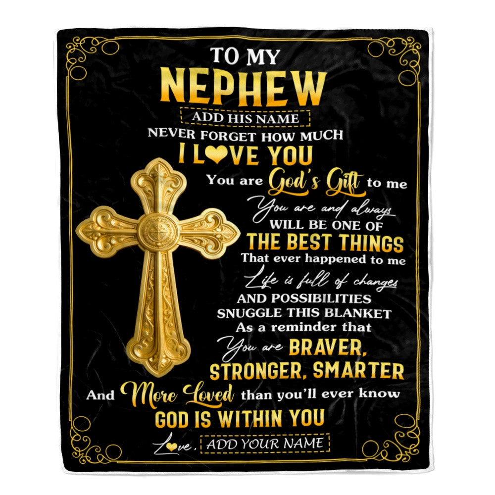 Personalized To My Nephew Gifts From Aunt Uncle Blanket Christian God Is With You Gifts For Nephew Birthday Present Graduation Christmas Custom Fleece Blanket | siriusteestore