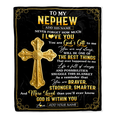 Personalized To My Nephew Gifts From Aunt Uncle Blanket Christian God Is With You Gifts For Nephew Birthday Present Graduation Christmas Custom Fleece Blanket | siriusteestore