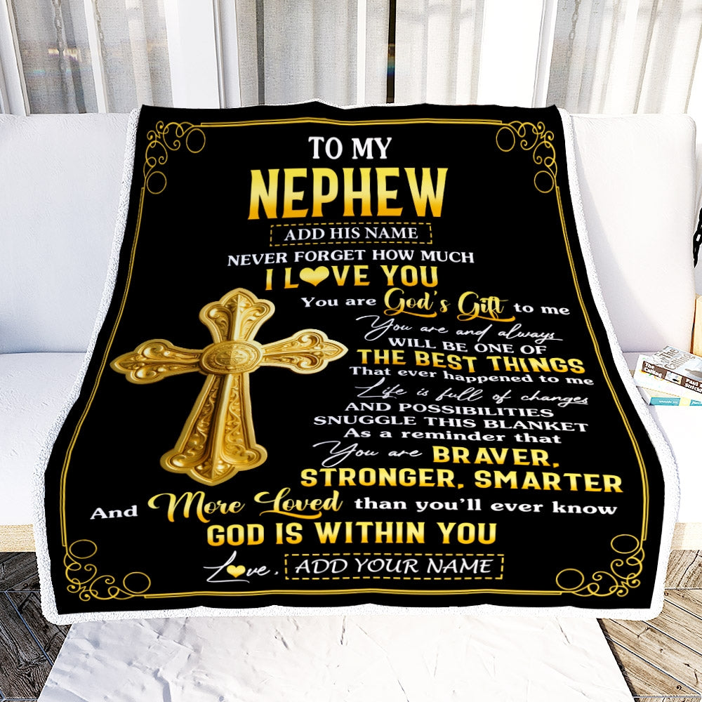 Personalized To My Nephew Gifts From Aunt Uncle Blanket Christian God Is With You Gifts For Nephew Birthday Present Graduation Christmas Custom Fleece Blanket | siriusteestore