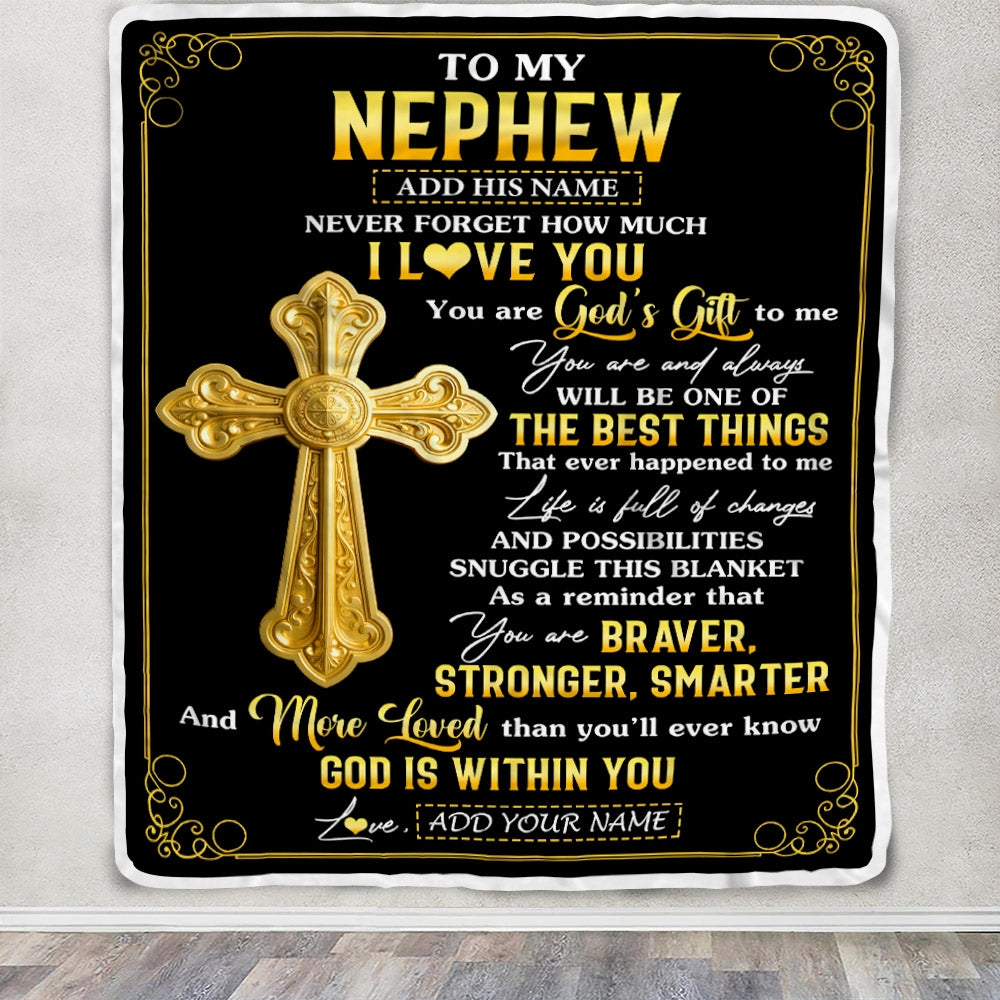Personalized To My Nephew Gifts From Aunt Uncle Blanket Christian God Is With You Gifts For Nephew Birthday Present Graduation Christmas Custom Fleece Blanket | siriusteestore