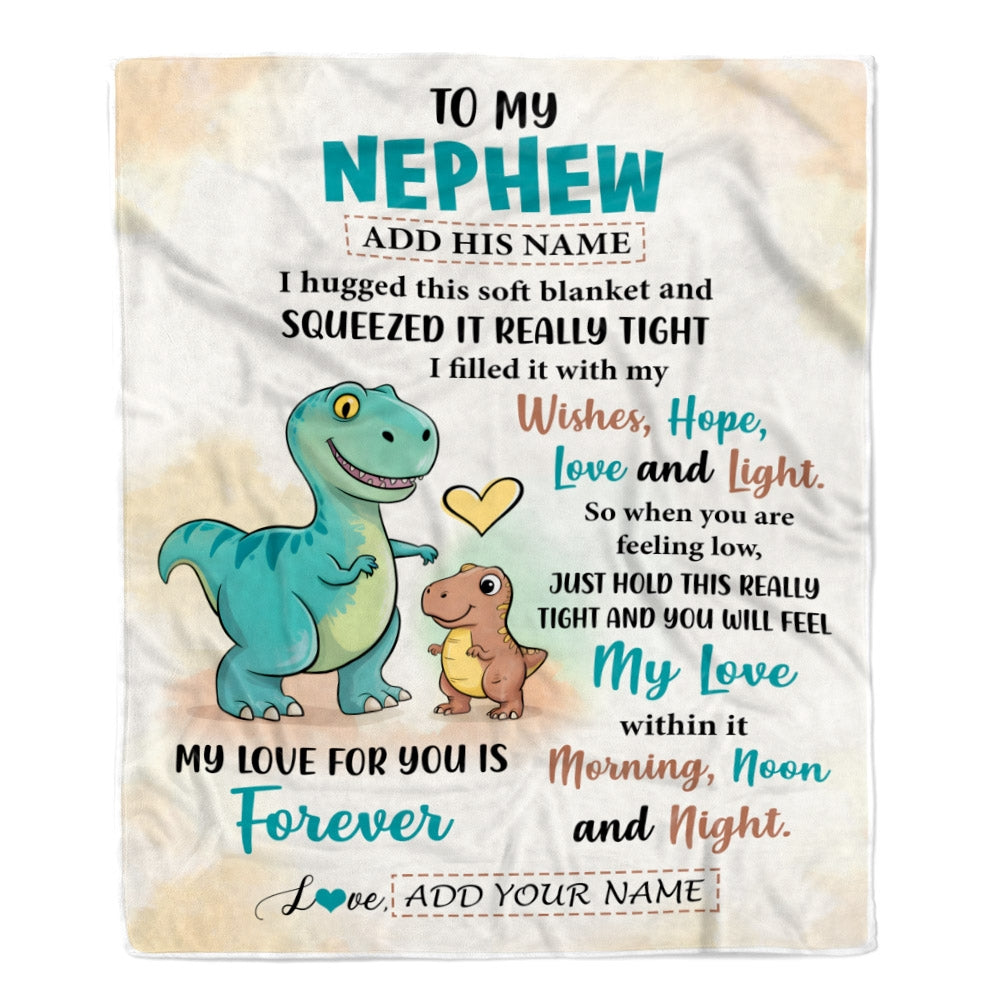 Personalized To My Nephew Gifts From Aunt Uncle Blanket Dinosaur Letter I Hugged This Gifts For Nephew Birthday Graduation Christmas Custom Fleece Blanket | siriusteestore