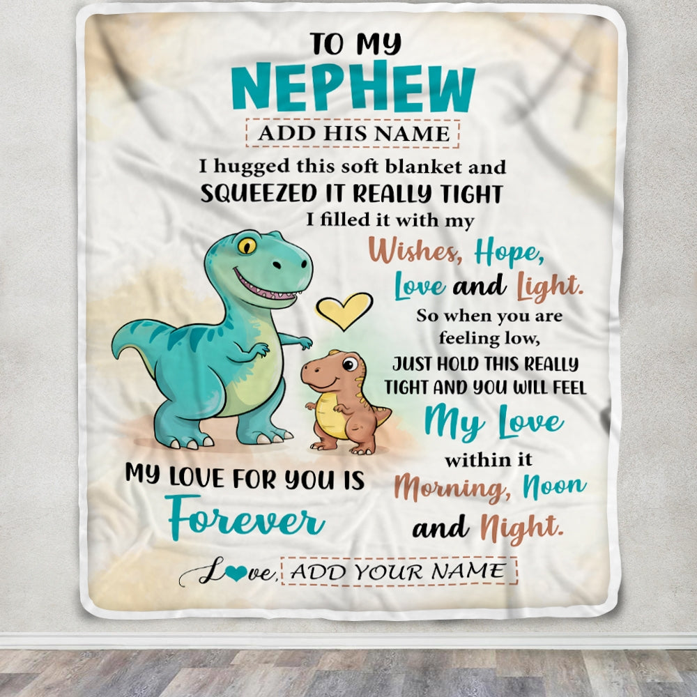 Personalized To My Nephew Gifts From Aunt Uncle Blanket Dinosaur Letter I Hugged This Gifts For Nephew Birthday Graduation Christmas Custom Fleece Blanket | siriusteestore