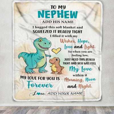 Personalized To My Nephew Gifts From Aunt Uncle Blanket Dinosaur Letter I Hugged This Gifts For Nephew Birthday Graduation Christmas Custom Fleece Blanket | siriusteestore