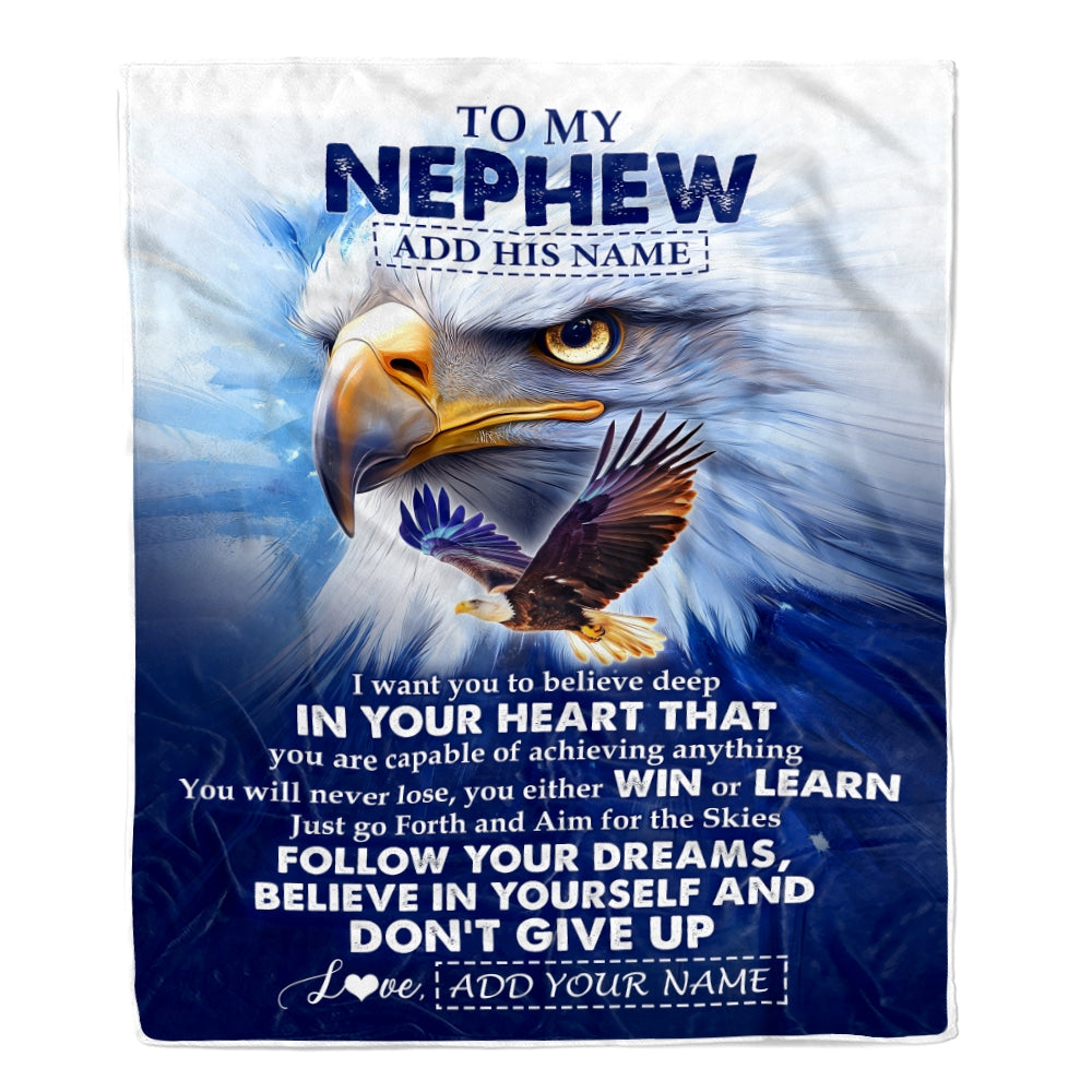 Personalized To My Nephew Gifts From Aunt Uncle Blanket Don't Give Up Eagle Gifts For Nephew Birthday Graduation Christmas Customized Fleece Throw Blanket | siriusteestore