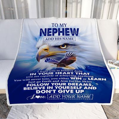 Personalized To My Nephew Gifts From Aunt Uncle Blanket Don't Give Up Eagle Gifts For Nephew Birthday Graduation Christmas Customized Fleece Throw Blanket | siriusteestore