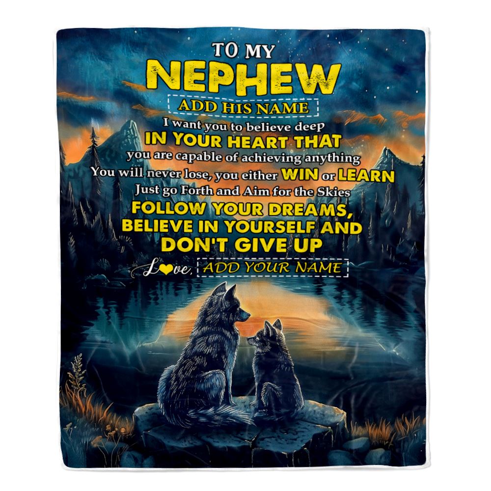 Personalized To My Nephew Gifts From Aunt Uncle Blanket Don't Give Up Wolf Gifts For Nephew Birthday Graduation Christmas Customized Fleece Throw Blanket | siriusteestore