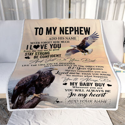 Personalized To My Nephew Gifts From Aunt Uncle Blanket Eagle Never Forget How Much I Love You Nephew Birthday Graduation Christmas Fleece Throw Blanket | siriusteestore