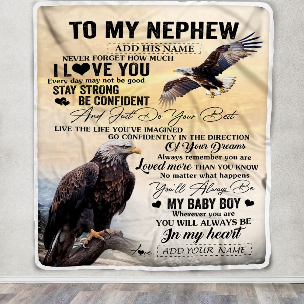 Personalized To My Nephew Gifts From Aunt Uncle Blanket Eagle Never Forget How Much I Love You Nephew Birthday Graduation Christmas Fleece Throw Blanket | siriusteestore