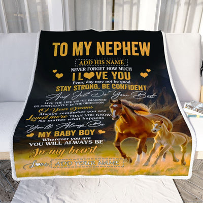Personalized To My Nephew Gifts From Aunt Uncle Blanket Horse Never Forget How Much I Love You Nephew Birthday Graduation Christmas Fleece Throw Blanket | siriusteestore