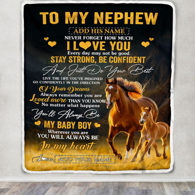 Personalized To My Nephew Gifts From Aunt Uncle Blanket Horse Never Forget How Much I Love You Nephew Birthday Graduation Christmas Fleece Throw Blanket | siriusteestore
