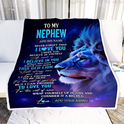 Personalized To My Nephew Gifts From Aunt Uncle Blanket This Old Lion Heart Gifts For Nephew Birthday Present Graduation Christmas Custom Fleece Throw Blanket | siriusteestore