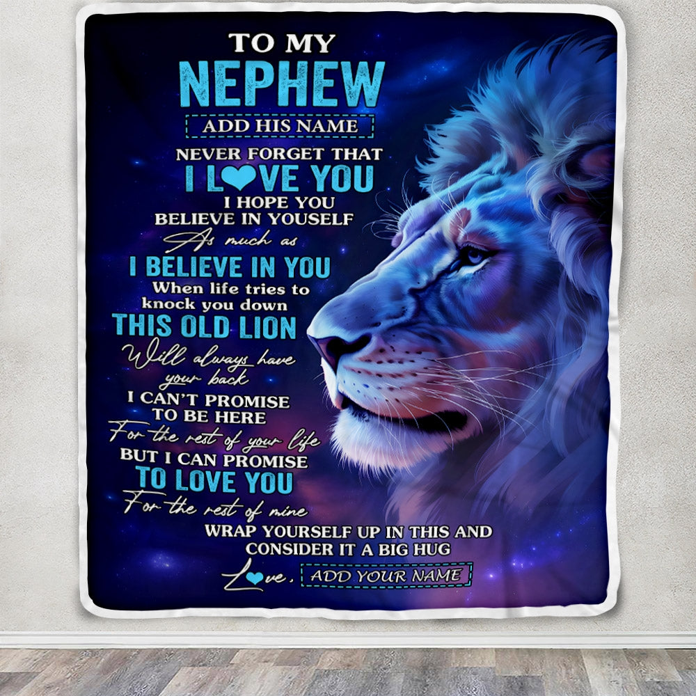 Personalized To My Nephew Gifts From Aunt Uncle Blanket This Old Lion Heart Gifts For Nephew Birthday Present Graduation Christmas Custom Fleece Throw Blanket | siriusteestore